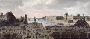 Uitzicht op de Pont-Neuf en de rivier de Seine stroomafwaarts, c.1633 door Flemish School